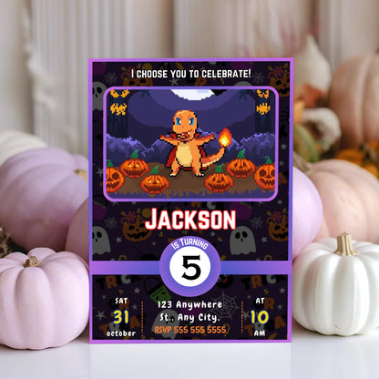 Charizard Halloween Birthday Party Invitation Card - CreativeRino
