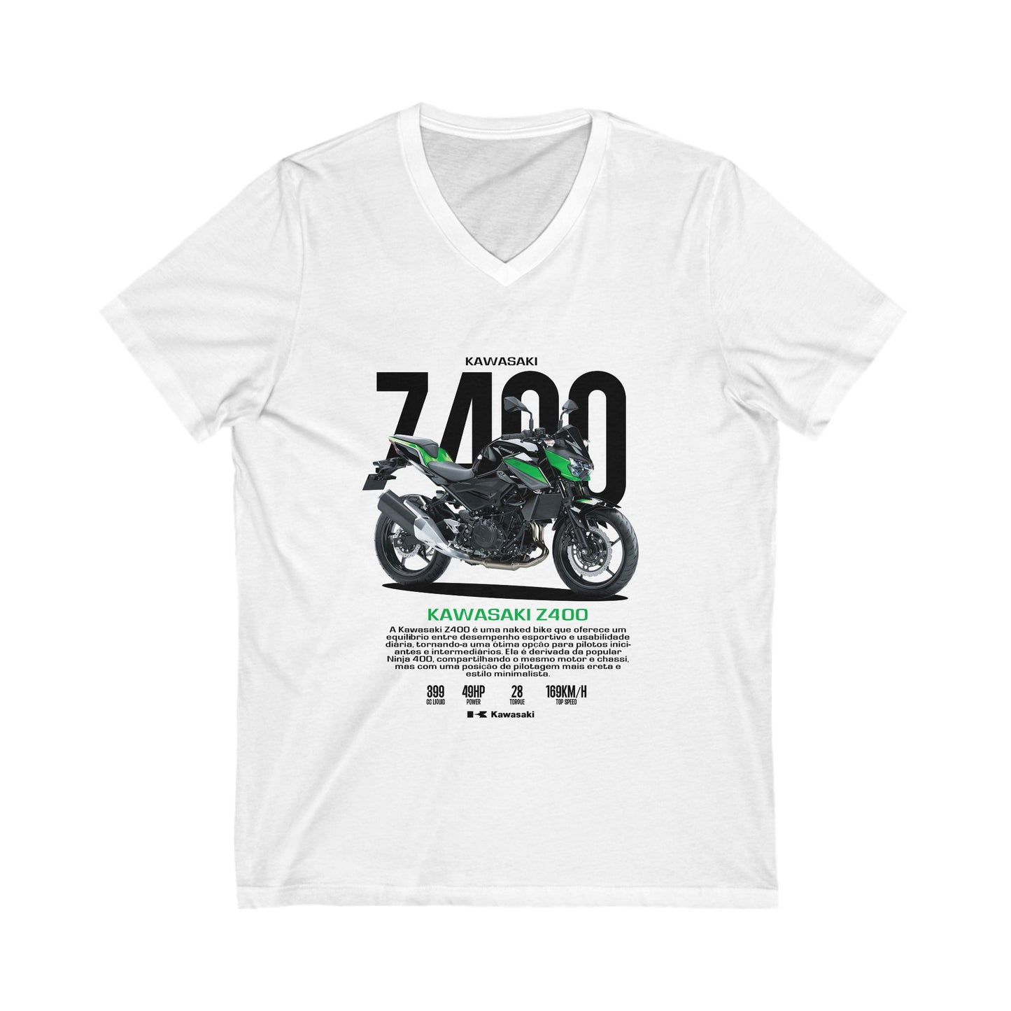 Kawasaki Z400 V-Neck T-shirt for Motorcycle Enthusiasts - CreativeRino