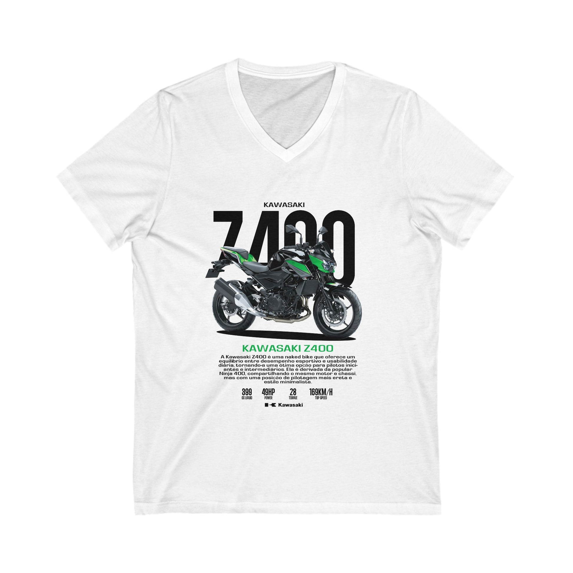 Kawasaki Z400 V-Neck T-shirt for Motorcycle Enthusiasts - CreativeRino