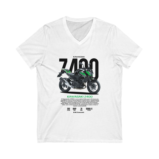 Kawasaki Z400 V-Neck T-shirt for Motorcycle Enthusiasts - CreativeRino