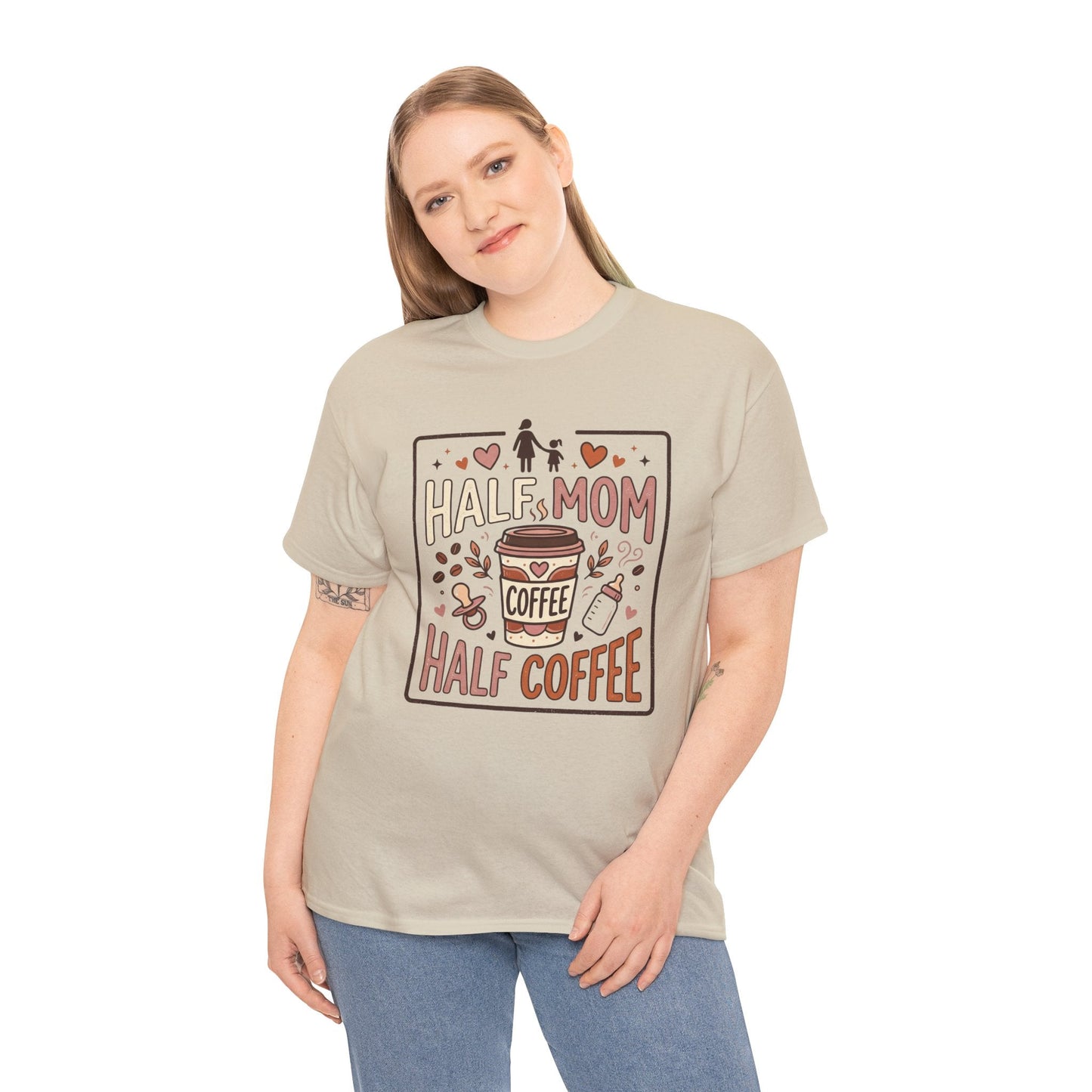 Half Mom Half Coffee T‑Shirt – Funny Mom Coffee Tee Printify