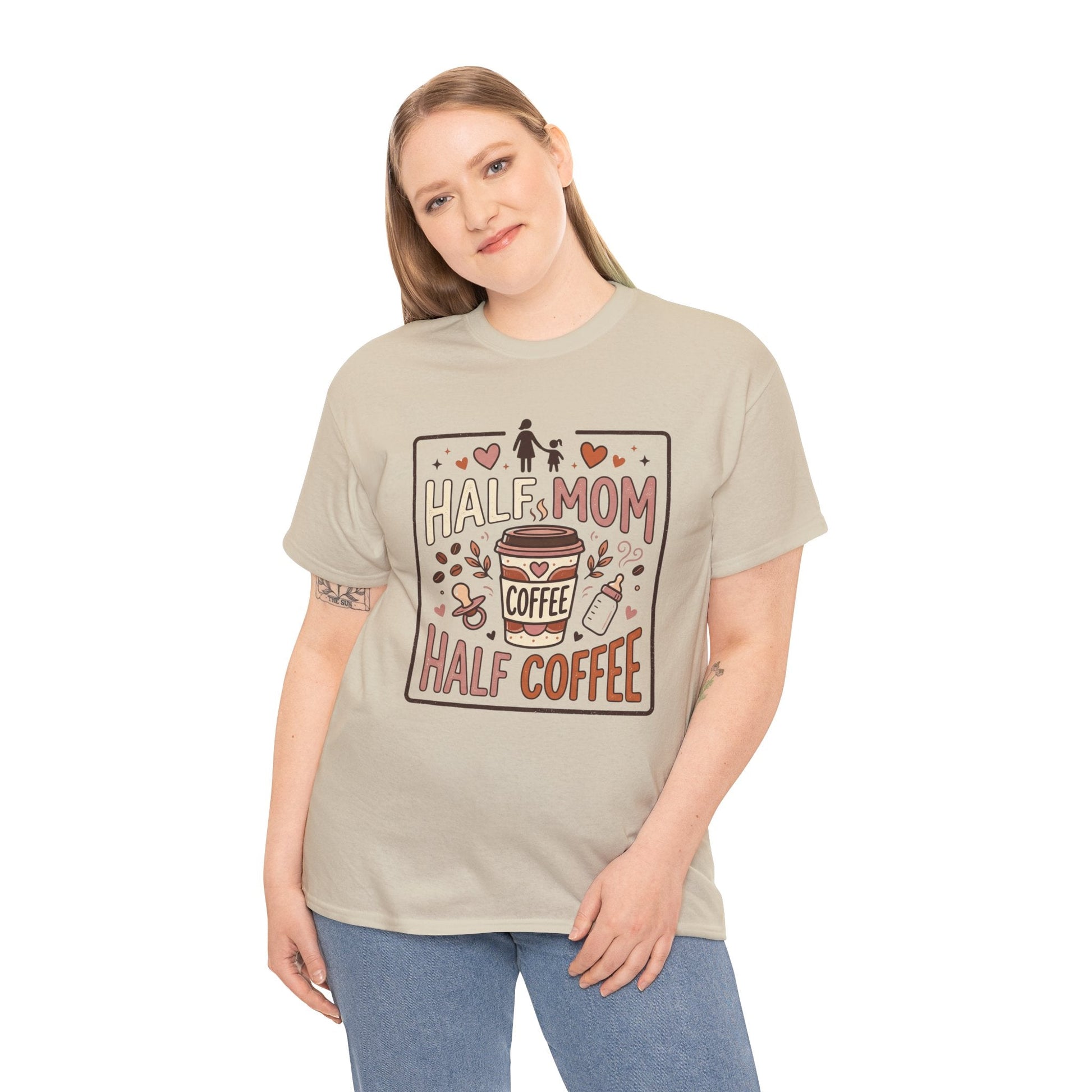 Half Mom Half Coffee T‑Shirt – Funny Mom Coffee Tee Printify