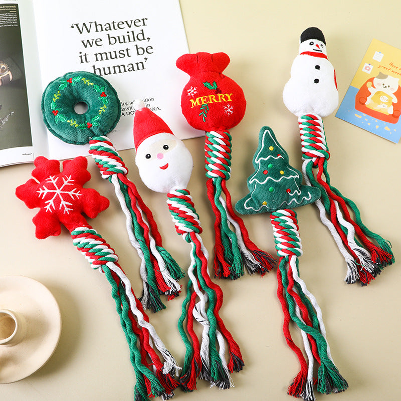 Durable Christmas Cotton Rope Plush Toy | Teeth Grinding Dog & Cat Festive Chew Toy eprolo