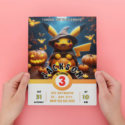 Pikachu Halloween Birthday Party Invitation Template - CreativeRino