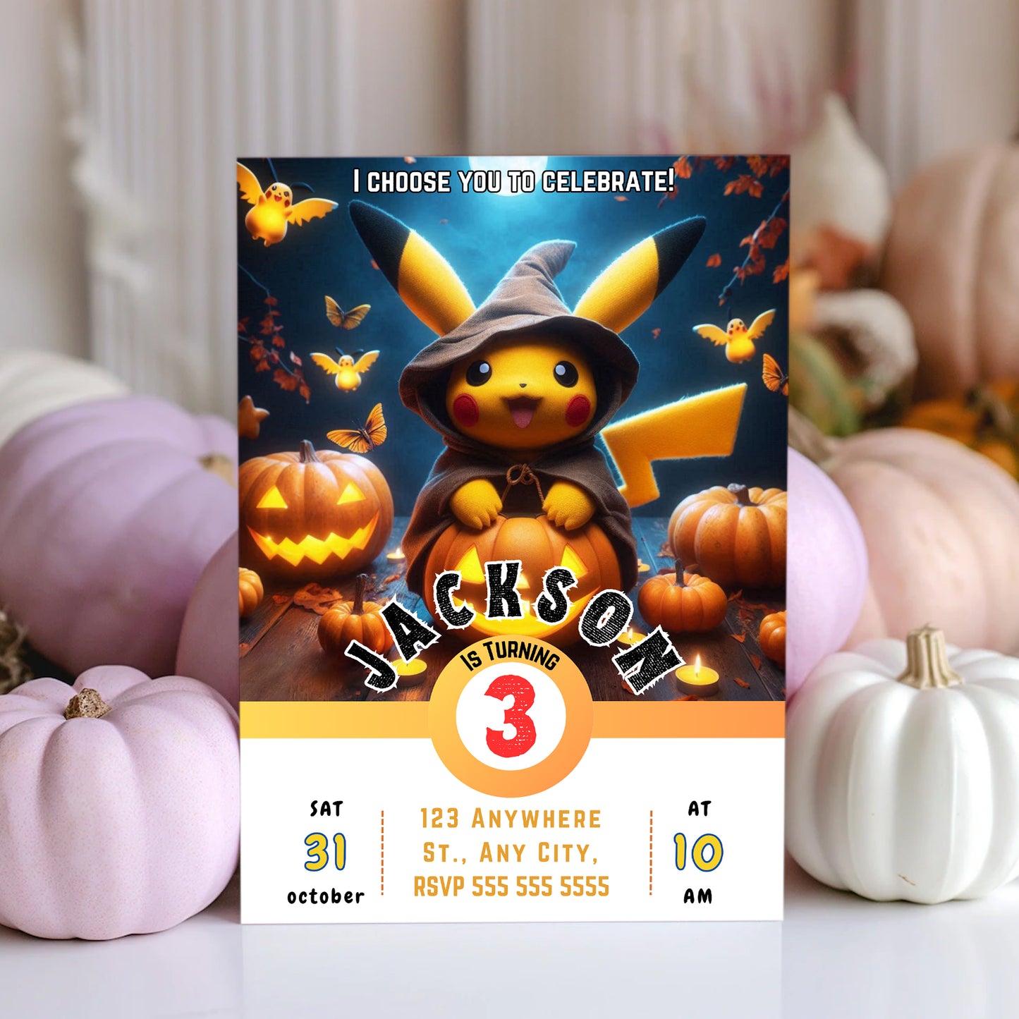 Pikachu Halloween Birthday Party Invitation Template - CreativeRino