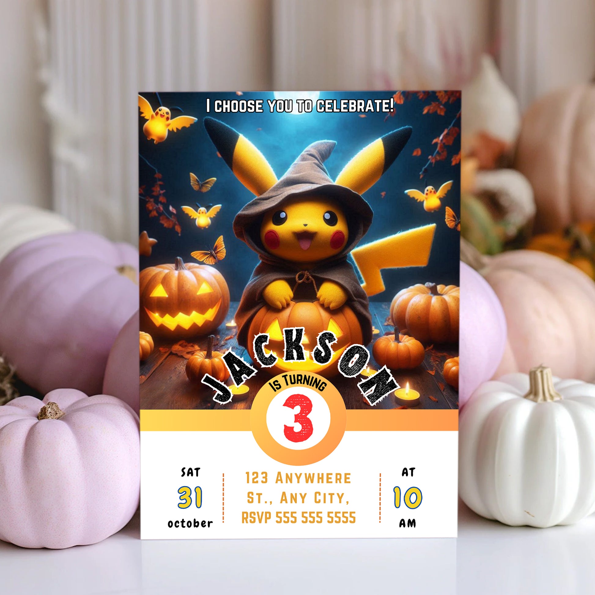 Pikachu Halloween Birthday Party Invitation Template - CreativeRino