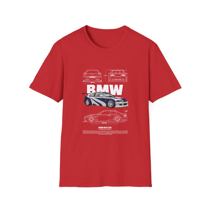 BMW M3 GTR Graphic Unisex Softstyle T-Shirt - Racing Car Design - CreativeRino