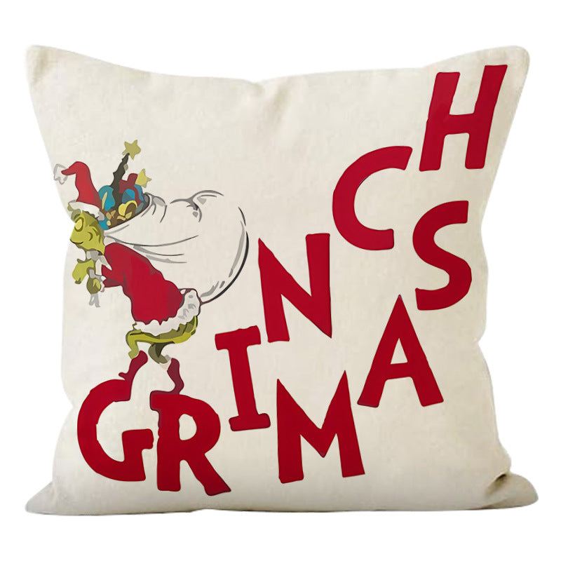 Linen Deer Print Lumbar Pillow Cover | Christmas Holiday Waist Cushion for Sofa Decor eprolo