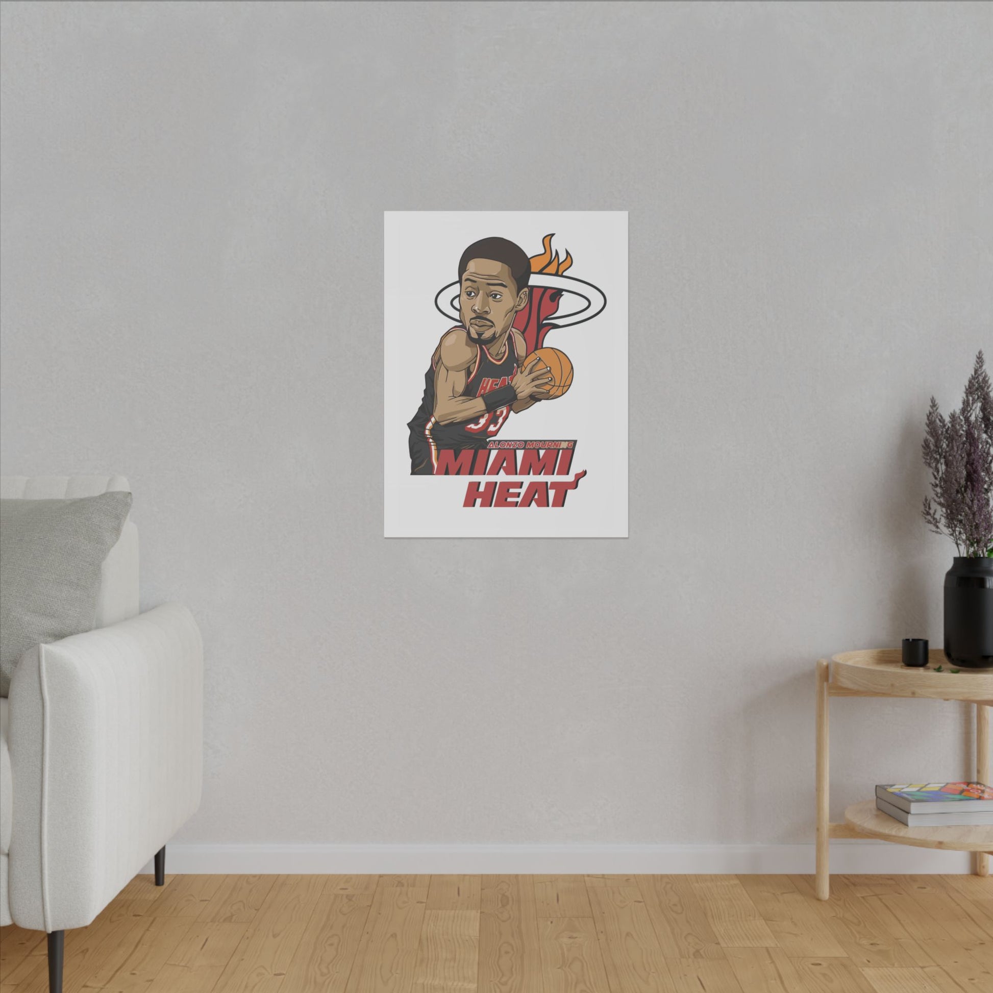 Miami Heat Alonzo Mourning Canvas Art - Stretched Wall Decor for Basketball Fans - CreativeRino