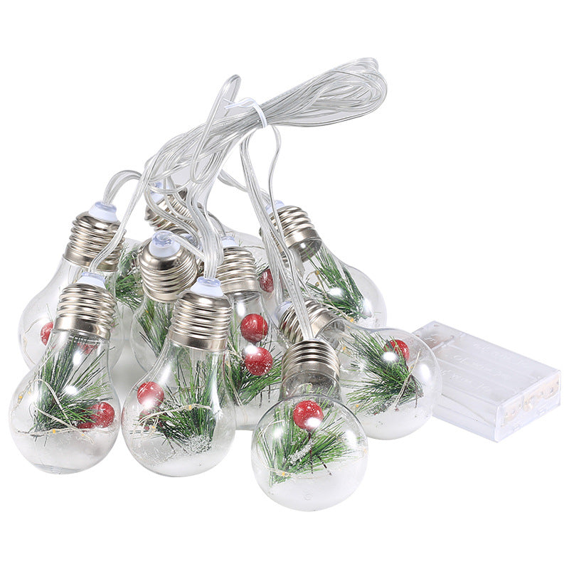 Illuminated Christmas Ball Bubble Lamp (LED Copper Wire Light) | Pine Needle, Red Berry & Snowflake Tree Pendant Decor eprolo