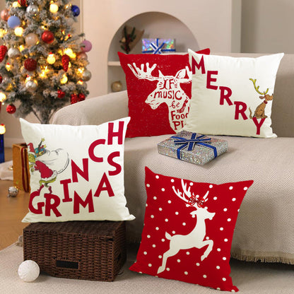 Linen Deer Print Lumbar Pillow Cover | Christmas Holiday Waist Cushion for Sofa Decor eprolo