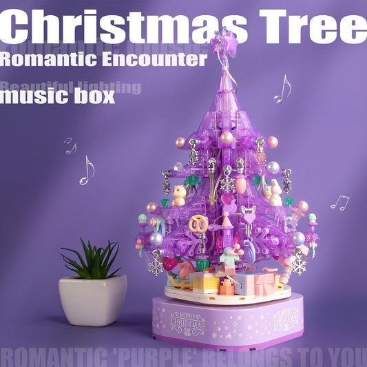 Dreamy Purple Crystal Christmas Tree Music Box Toy | DIY LED Building Blocks Gift for Girls eprolo