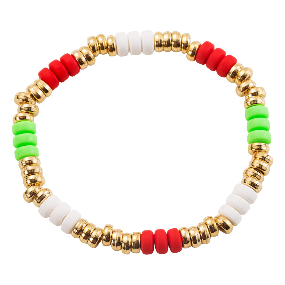 Christmas Bracelet Set | Colorful Soft Ceramic Beads with Alloy Elk & Bell Charms | Festive Women's Jewelry Gift eprolo