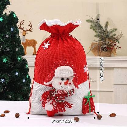 Large Drawstring Christmas Gift Bag | Cartoon Snowman & Santa Candy Pouch Bundle eprolo