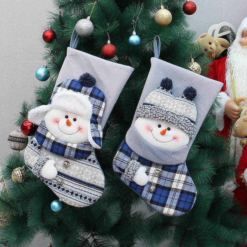 Cozy Blue Knitted Christmas Stocking | Handcrafted Fabric Gift Bag & Tree Pendant Holiday Decor eprolo