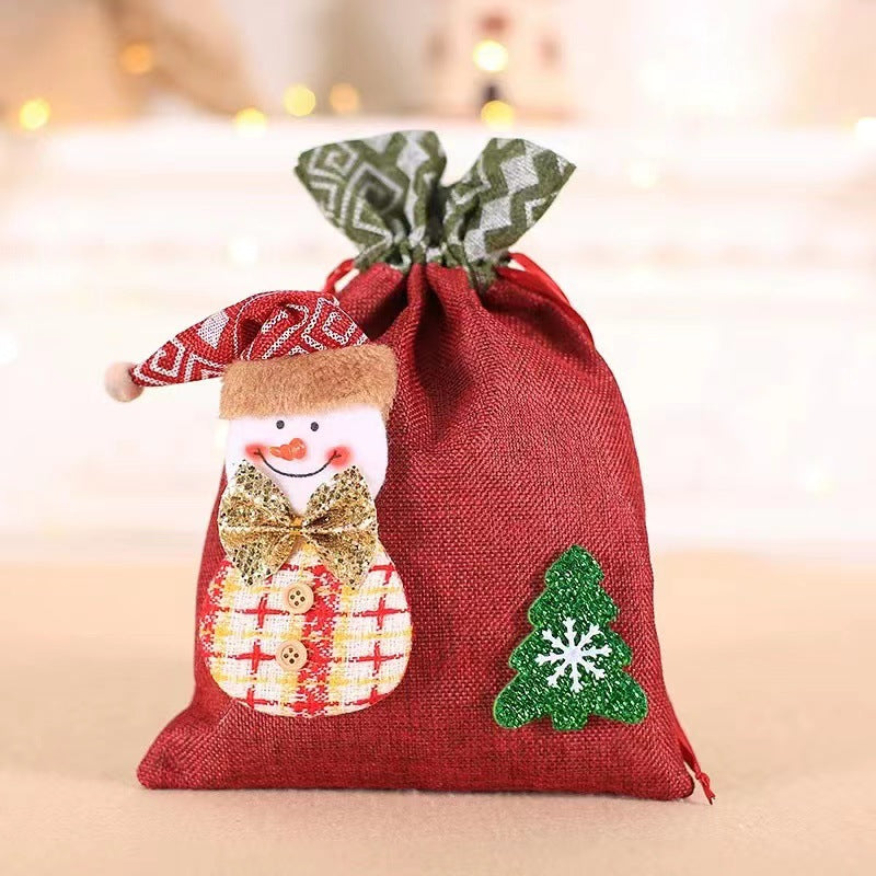 Linen Drawstring Christmas Gift Bag | Children's Apple & Candy Pouch | Reusable Festive Decor & Biscuit Holder eprolo