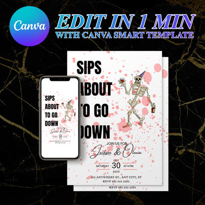 Sip about to go Down Halloween Wine Invitation Template - CreativeRino