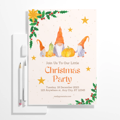 Gnome Christmas Party Invitation Template - CreativeRino
