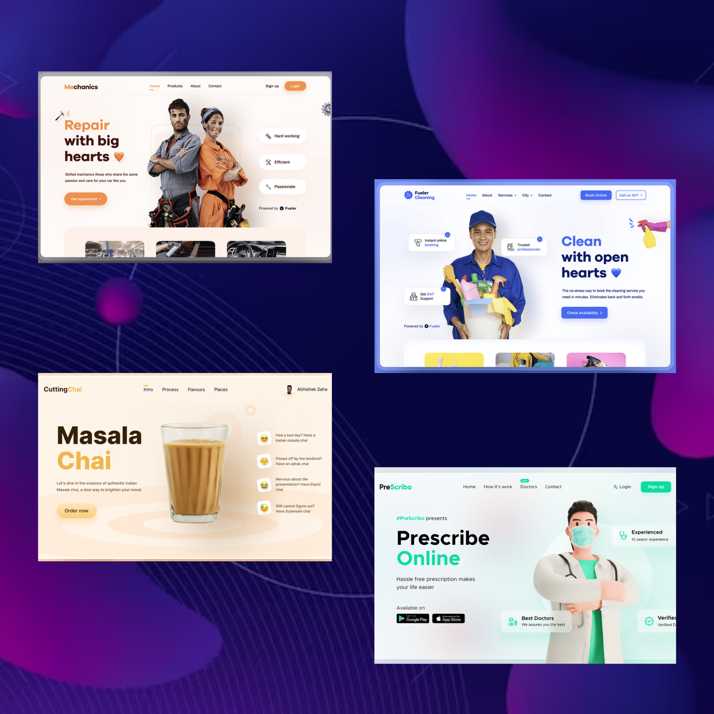 17 Figma UI Design Template Bundle | NFT Mental Health Online Classes Cleaner Mechanics Garden Store Figma Website Template