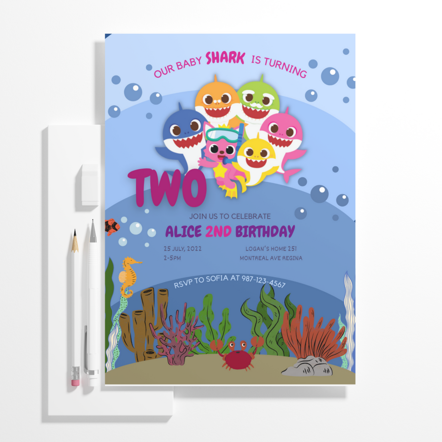 Baby Shark Birthday Invitation Template