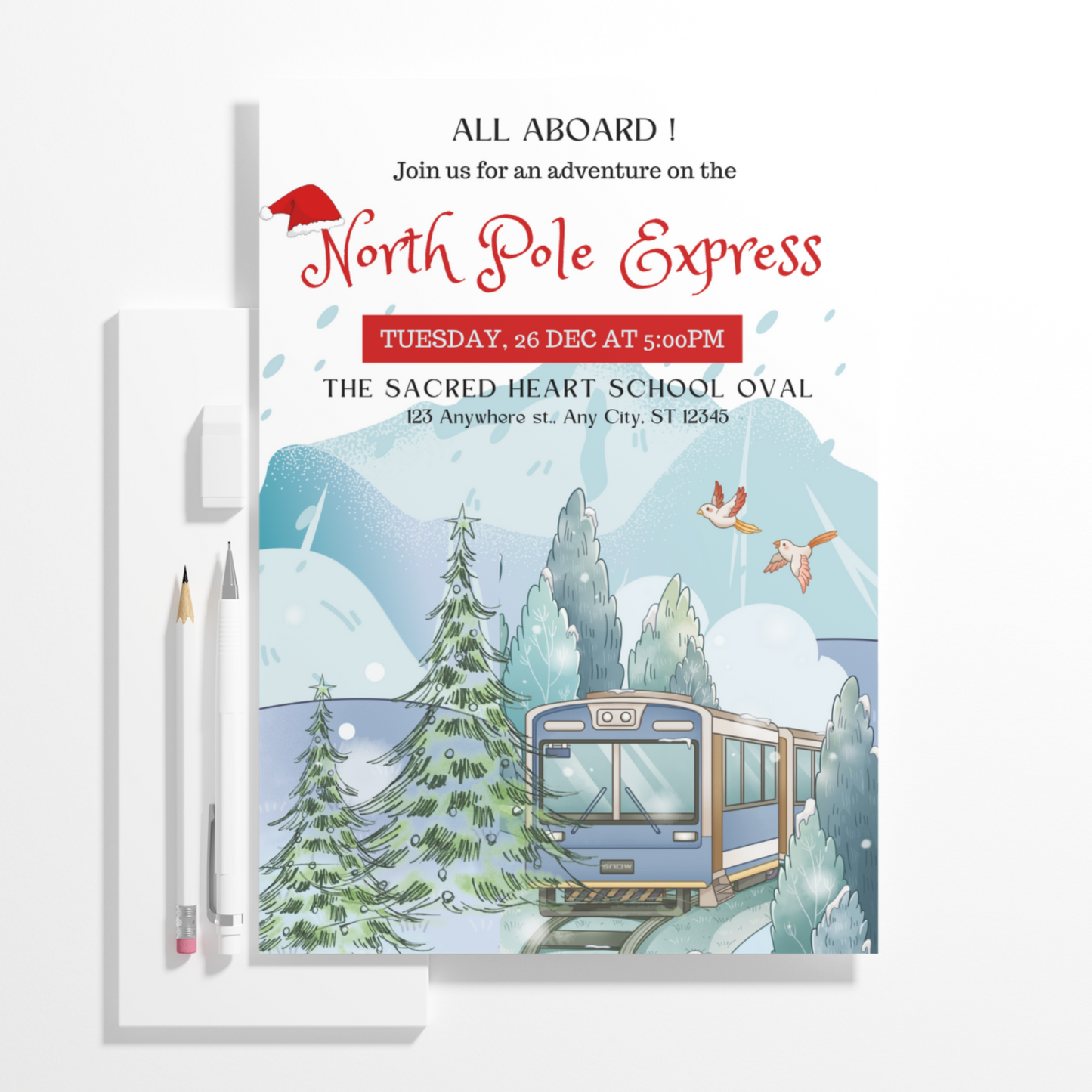 Christmas North Pole Express Train Invitation Flyer Template