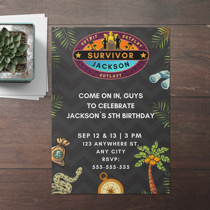 Explorer Adventure Survivor Birthday Invitation Template - CreativeRino