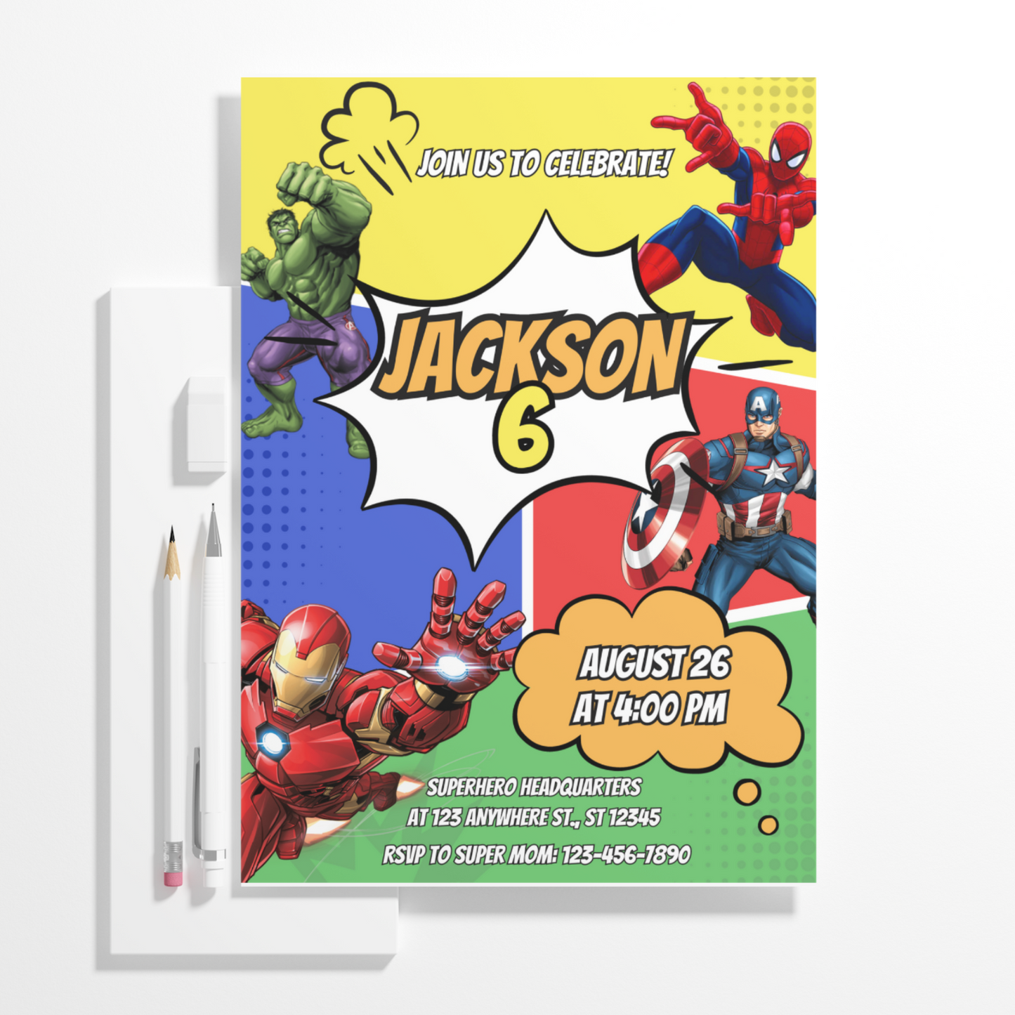 Superhero Birthday Invitation Template | Marvel Avengers Birthday Invite