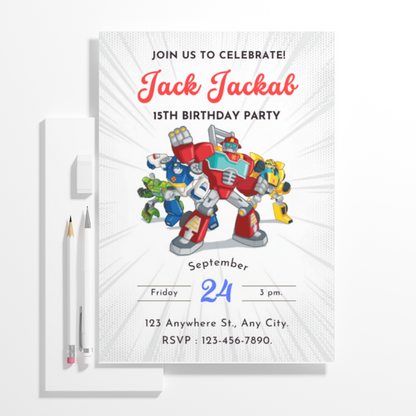Rescue Bots Transformer Birthday Invitation Template - CreativeRino