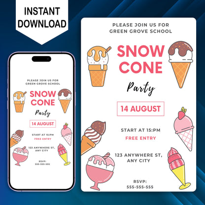 Snow Cone Party Invitation | Snow Cone Birthday Invite Canva Template CreativeRino