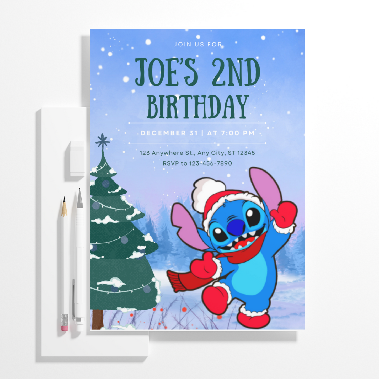 Stitch Christmas Birthday Invitation Template