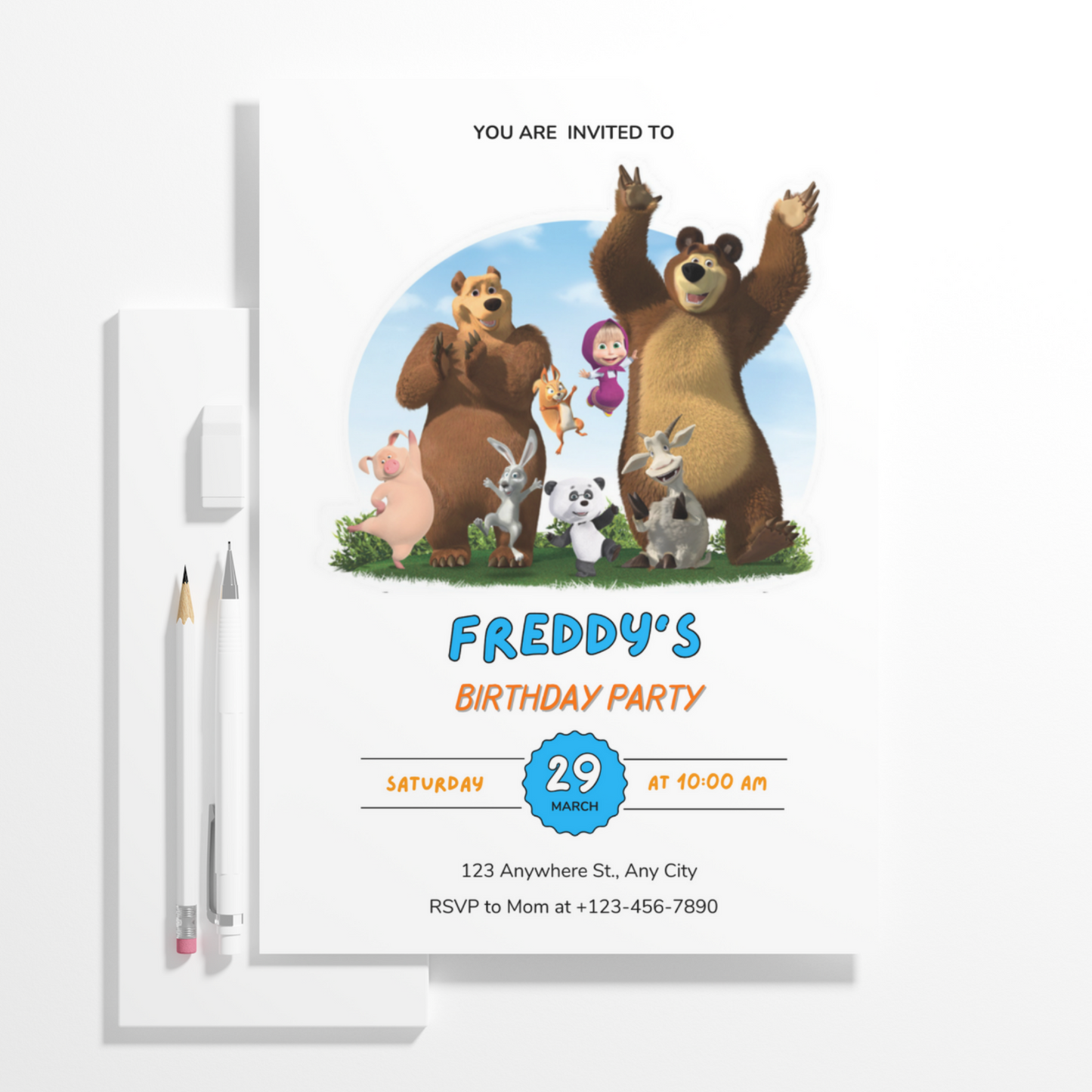 Masha And The Bear Birthday Invitation Template