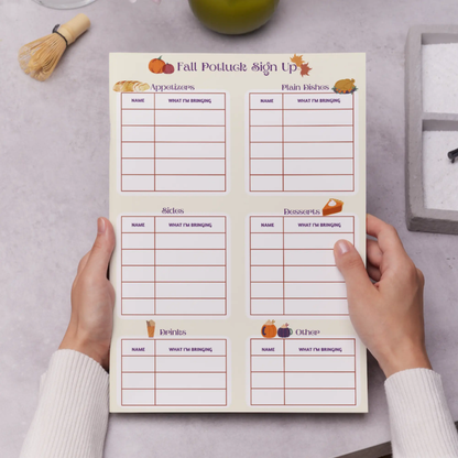 Fall Potluck Sign Up Sheet Template CreativeRino