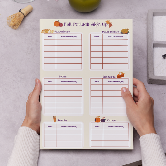 Fall Potluck Sign Up Sheet Template