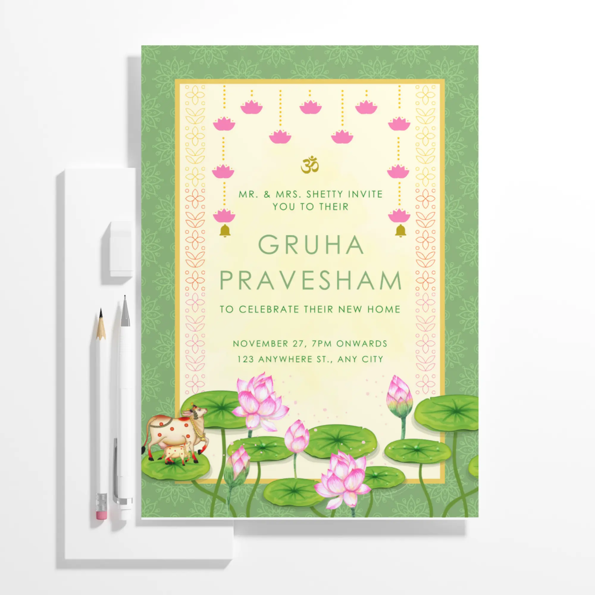 Gruhapravesham Invitation Template | Indian Housewarming Invite - CreativeRino
