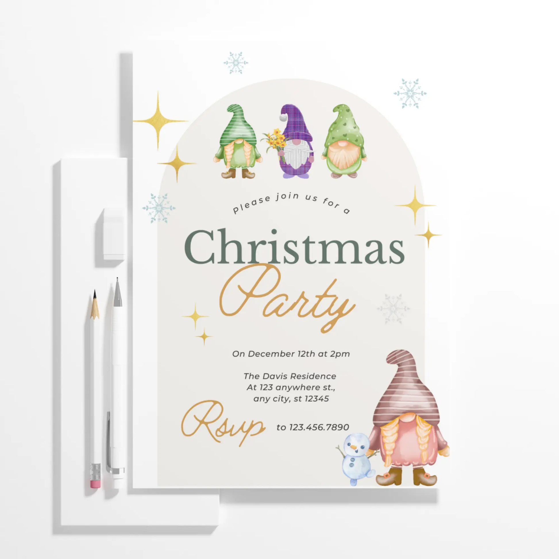 Gnome Christmas Party Invitation Template - CreativeRino