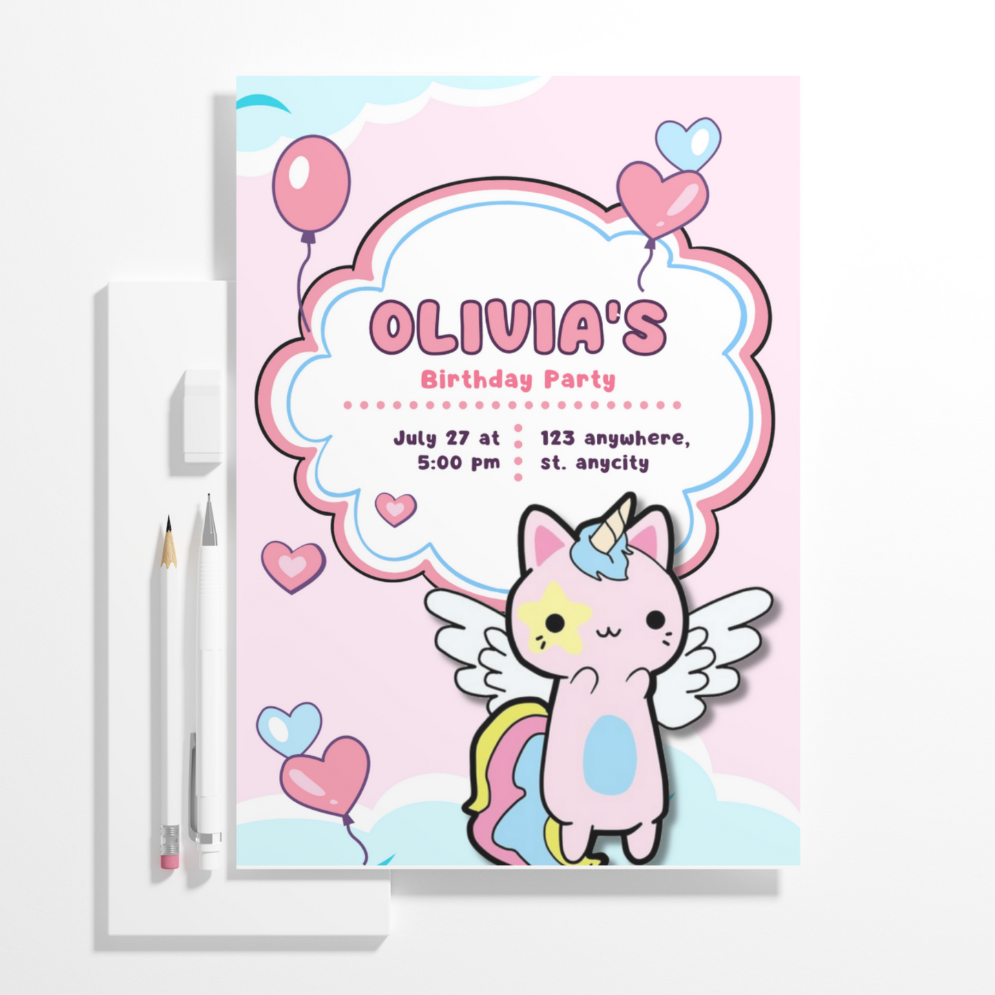 Caticorn Birthday Invitation Template