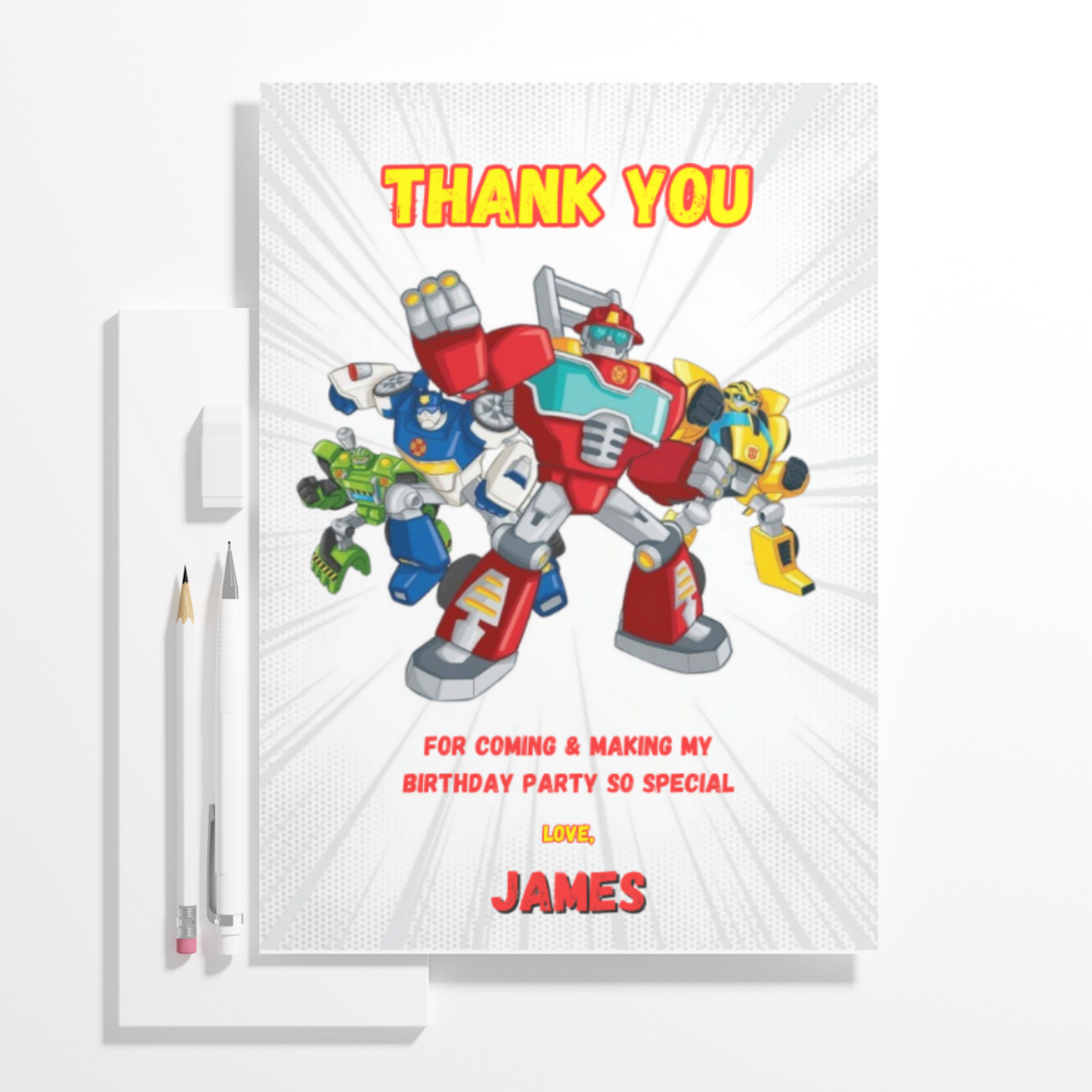 Rescue Bots Transformer Thank You Card Template