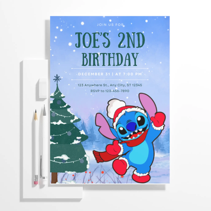 Stitch Christmas Birthday Invitation Template - CreativeRino