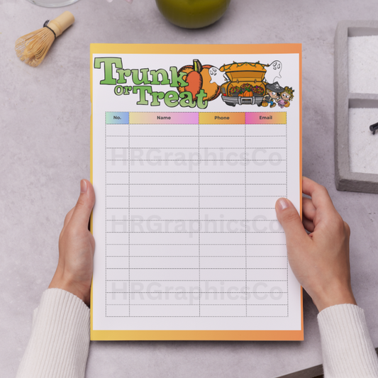 Trunk or Treat Halloween Sign Up Sheet Template