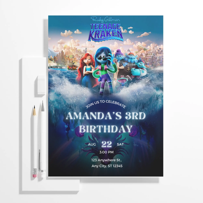 Ruby Gillman Teenage Kraken Birthday Invitation Template - CreativeRino