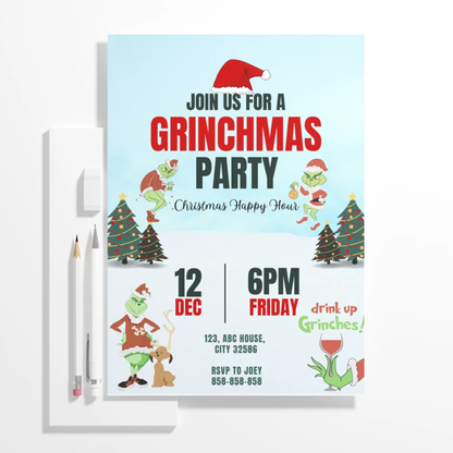 Grinchmas Christmas Party Invitation Template | Grinch Invite - CreativeRino