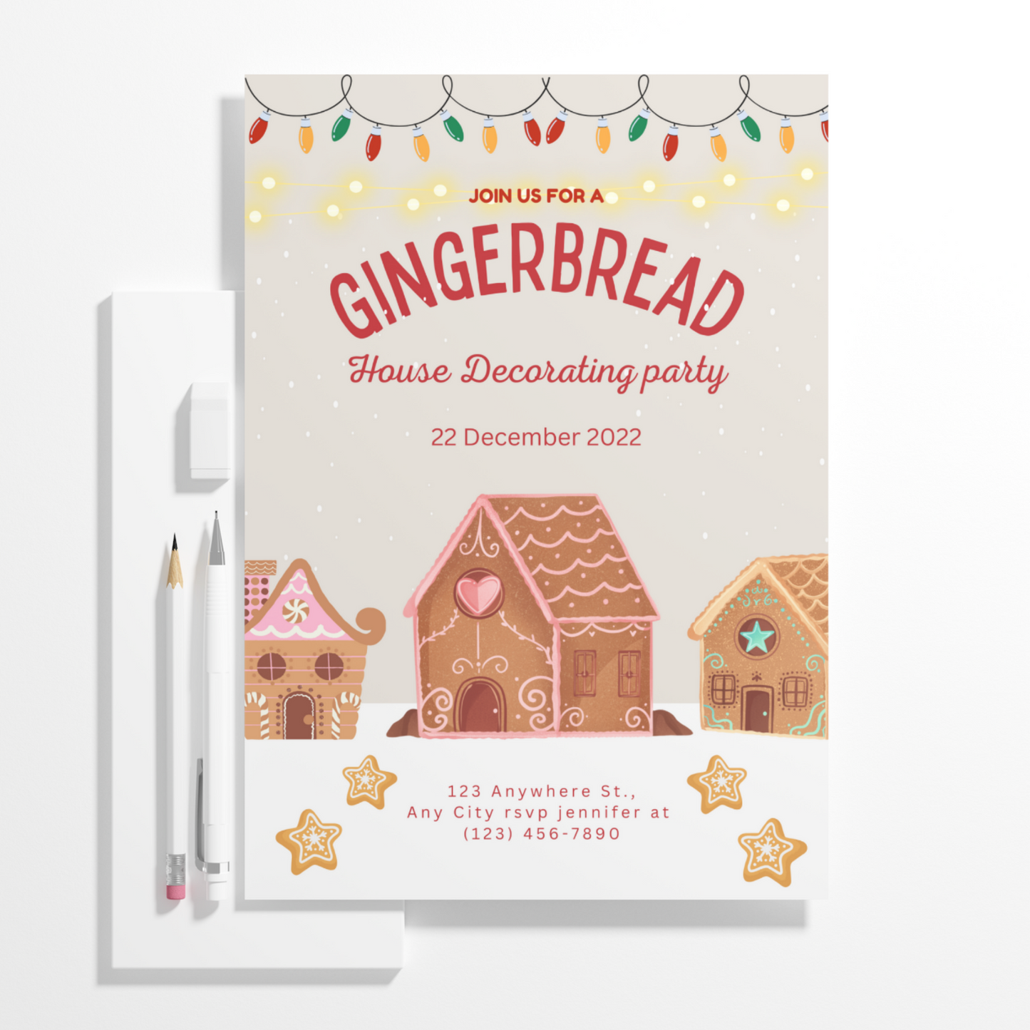 Gingerbread House Decorating Party Christmas Invitation Template