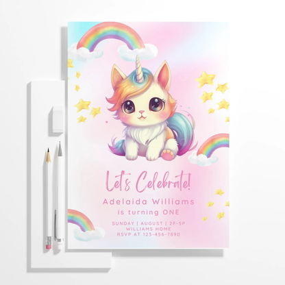 Caticorn Birthday Invitation Template - CreativeRino
