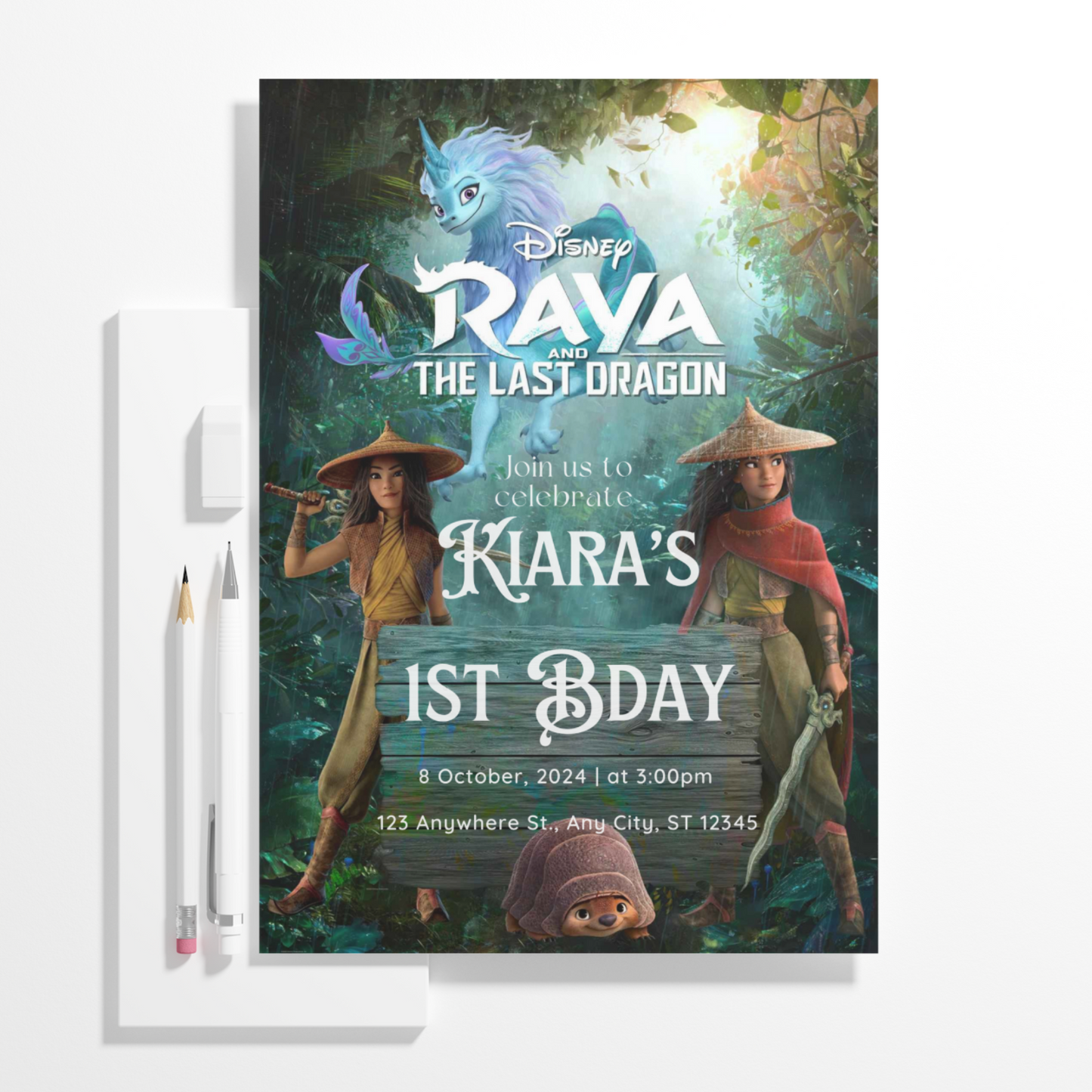 Rava and the last Dragon Birthday Invitation Template