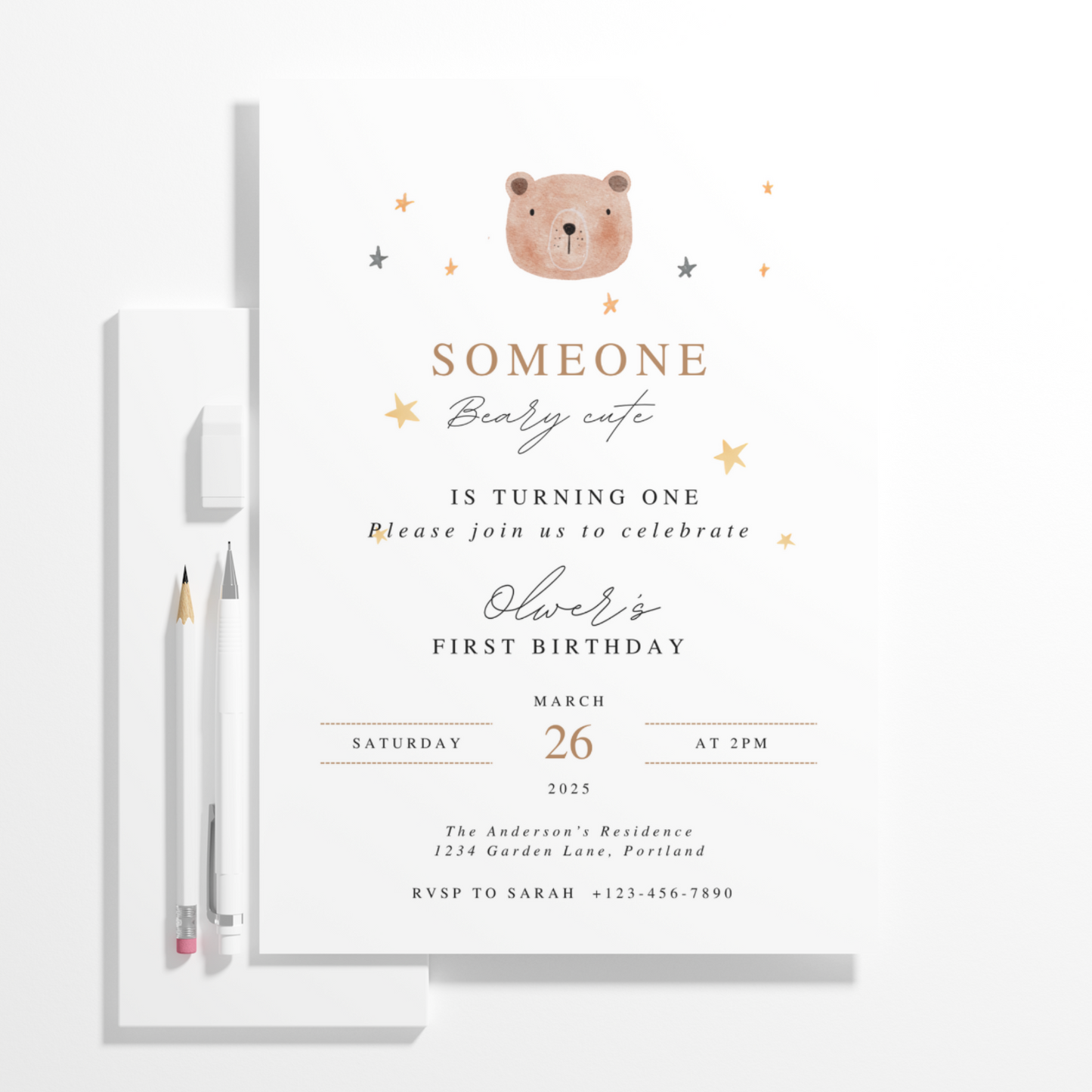 Teddy Bear Birthday Invitation Template | Someone Beary Cute Invite