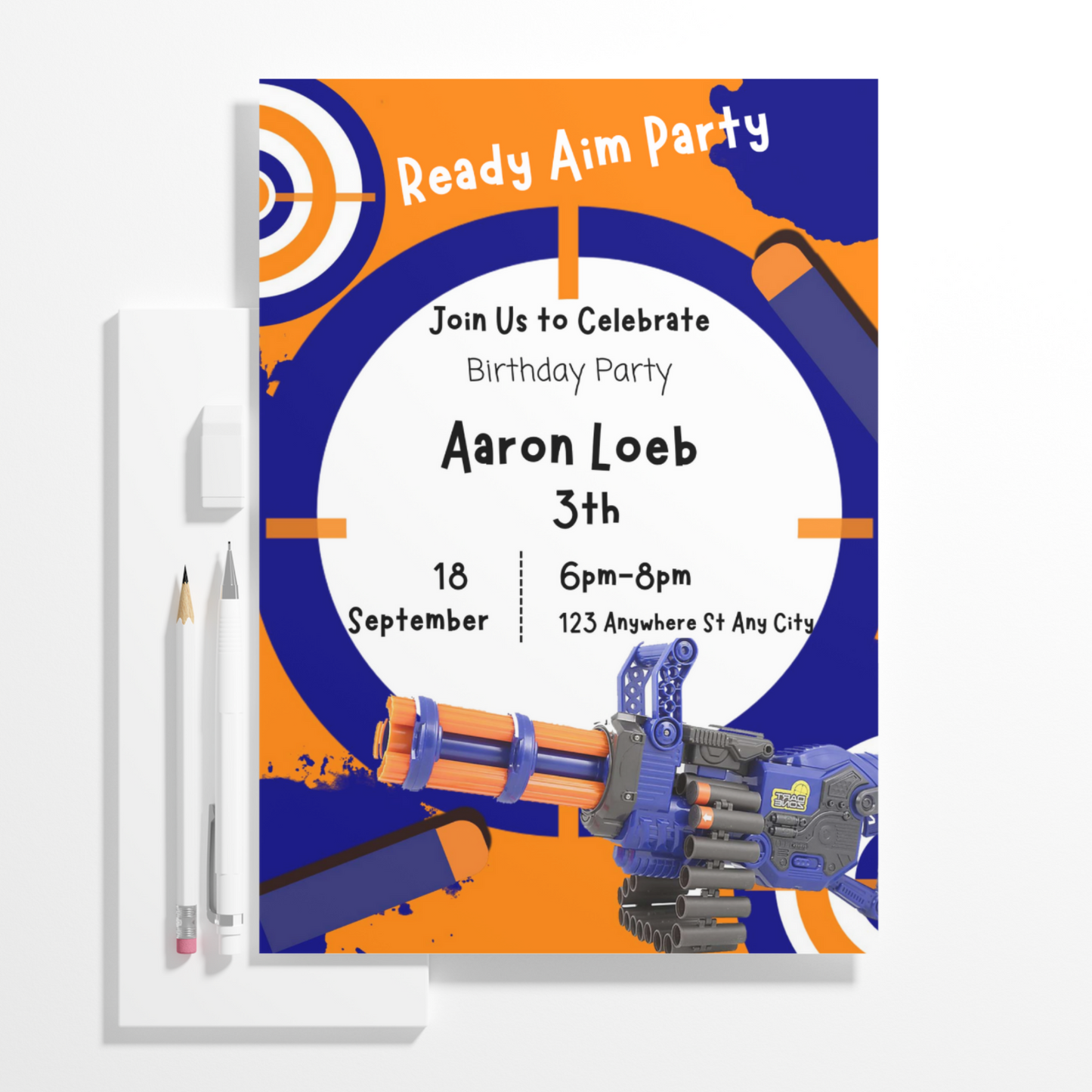 Nerf Dart Gun Birthday Invitation Template