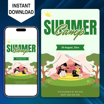 Summer Camp Invitation | Camping Invite Canva Template CreativeRino