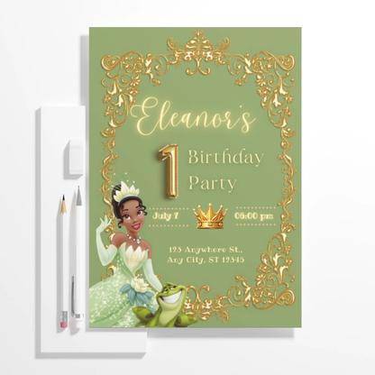 Princess Tiana Birthday Invitation Template - CreativeRino