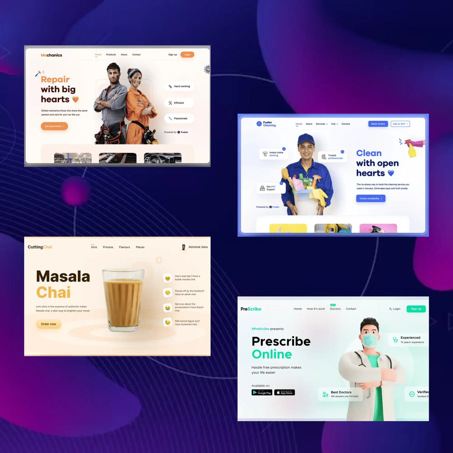 17 Figma UI Design Template Bundle | NFT Mental Health Online Classes Cleaner Mechanics Garden Store Figma Website Template CreativeRino