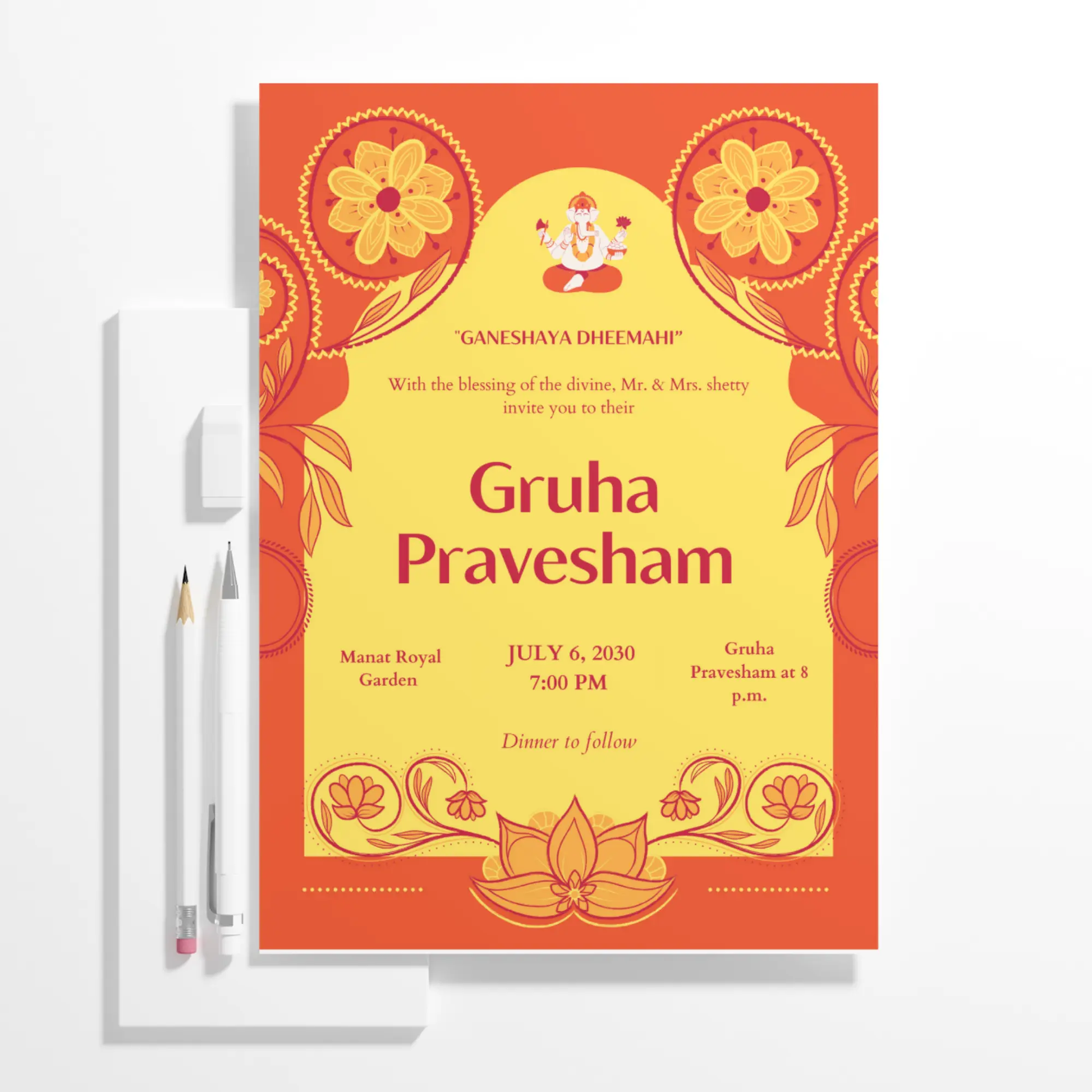 Gruhapravesham Invitation Template | Indian Housewarming Invite - CreativeRino